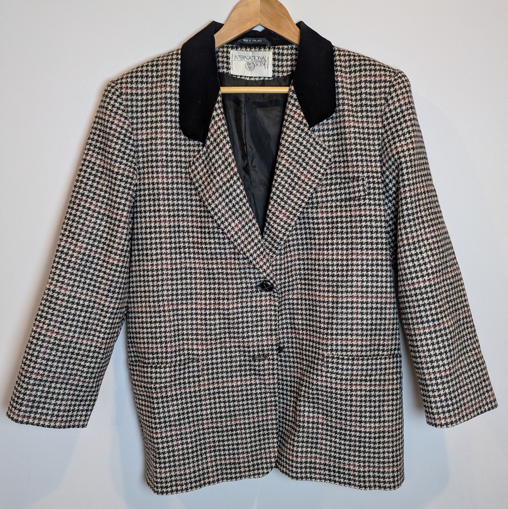 Vintage Woolmark Women's Size 9/10 100% Wool Houndstooth Blazer